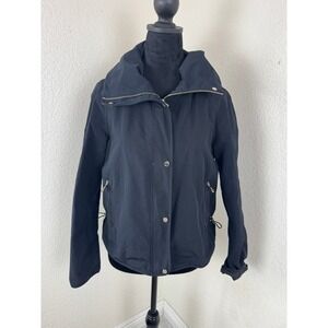 Massimo Dutti Black Collared Hooded Jacket Size S Lightweight Water Resistant